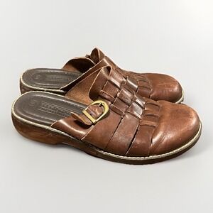 Predictions Leather Collection Woven Mule Clogs Brown Women's 8.5 Wood Heel